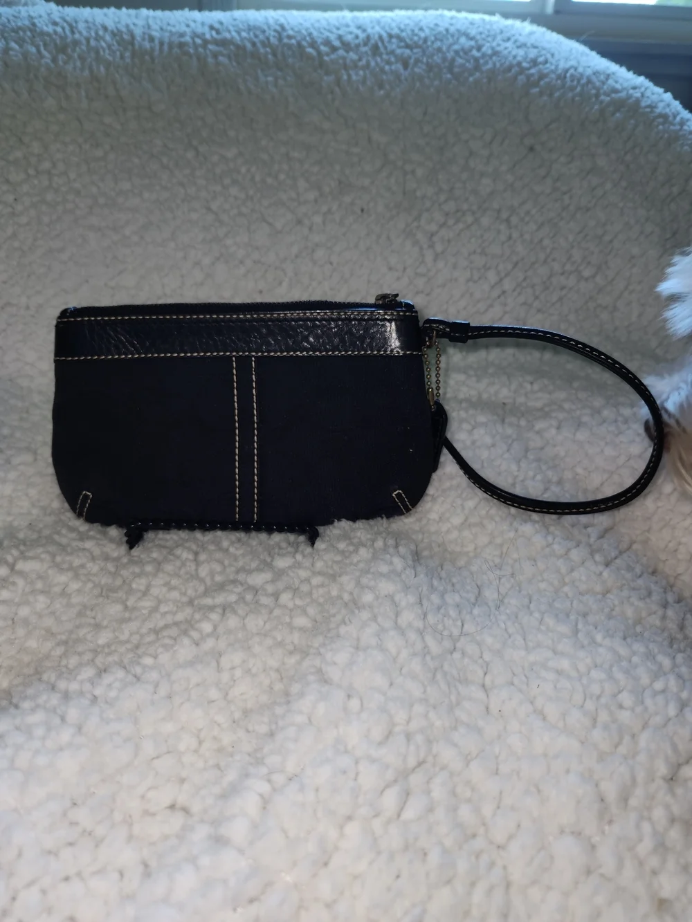 Coach Black Canvas Wristlet with Contrast Stitching